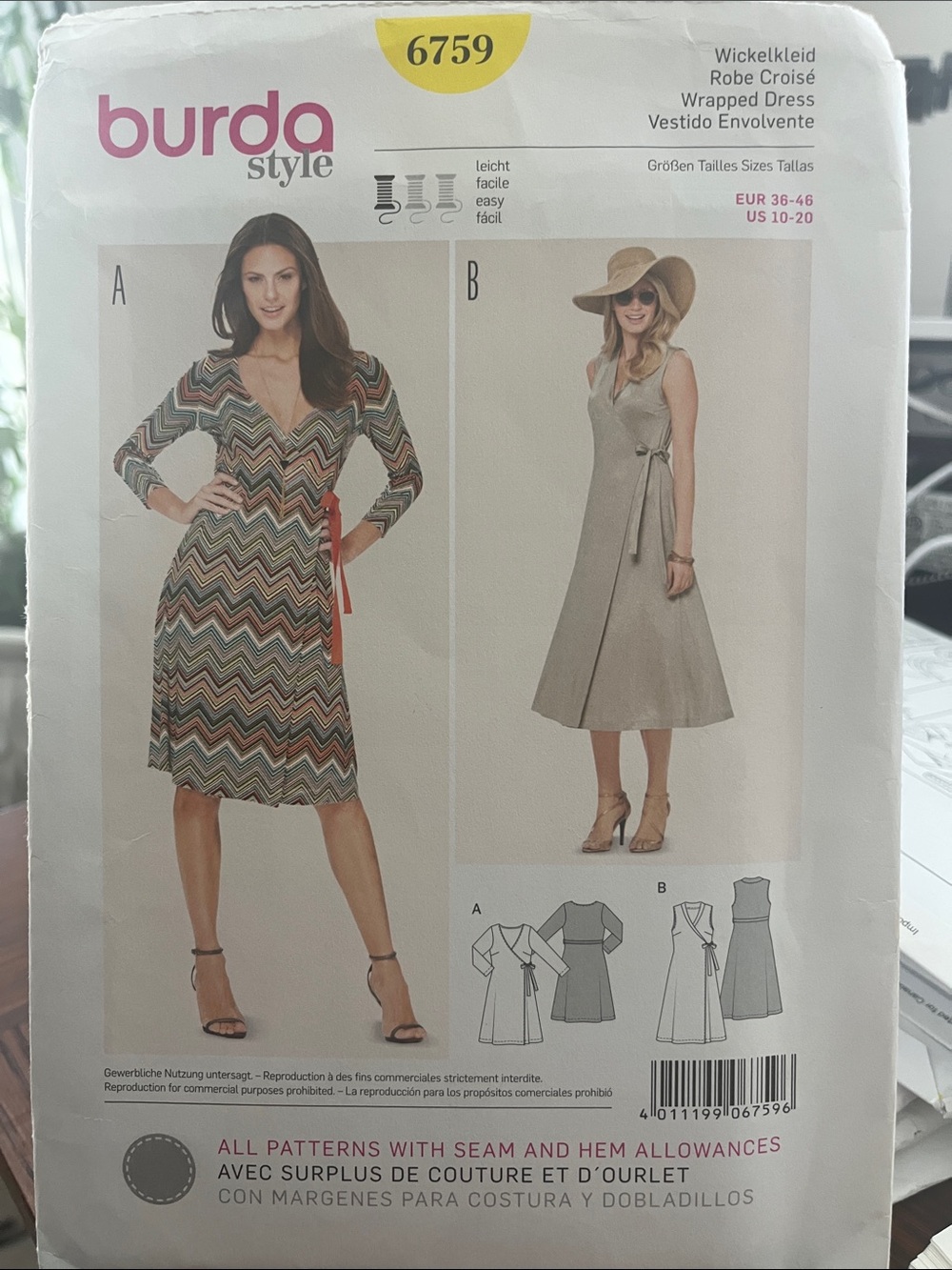 Burda Style Women's Multicolor Chevron Wrap Dress - V-Neck Tie Waist